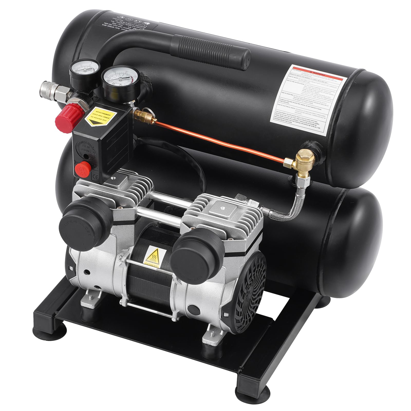 VEVOR 4.6 Gallon Oil-Free Air Compressor, 1HP 2.2CFM@90PSI with 120PSI Max Pressure, Ultra Quiet 80dB Portable Air Compressor for Auto Repair, Tire Inflation, Spray Painting, Nail Guns & Home DIY Projects - 120V Electric Air Pump
