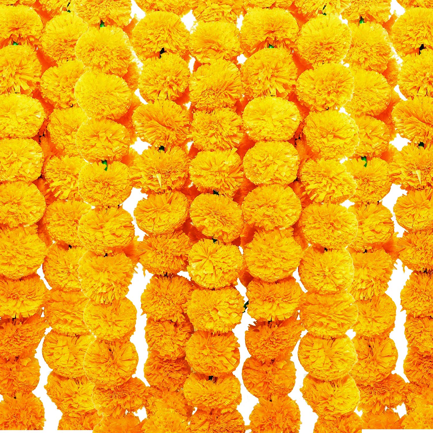 5-Pack Yellow Plastic Artificial Marigold Flower Garlands for Home, Wedding & Party Decorations - Durable Faux Flowers for Indoor & Outdoor Use