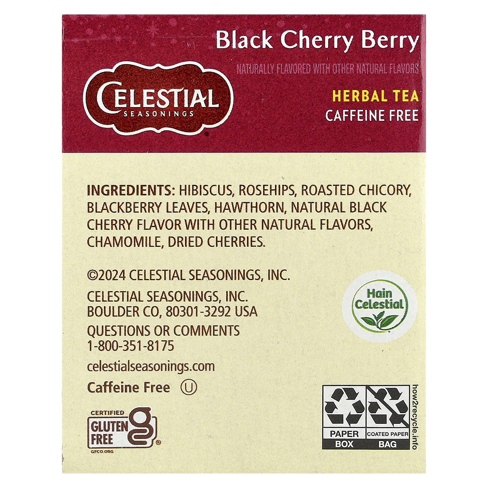 Celestial Seasonings Black Cherry Berry Herbal Tea - Caffeine Free, 20 Tea Bags (Pack of 3) - Perfect for Relaxation, Afternoon Tea & Gift Giving