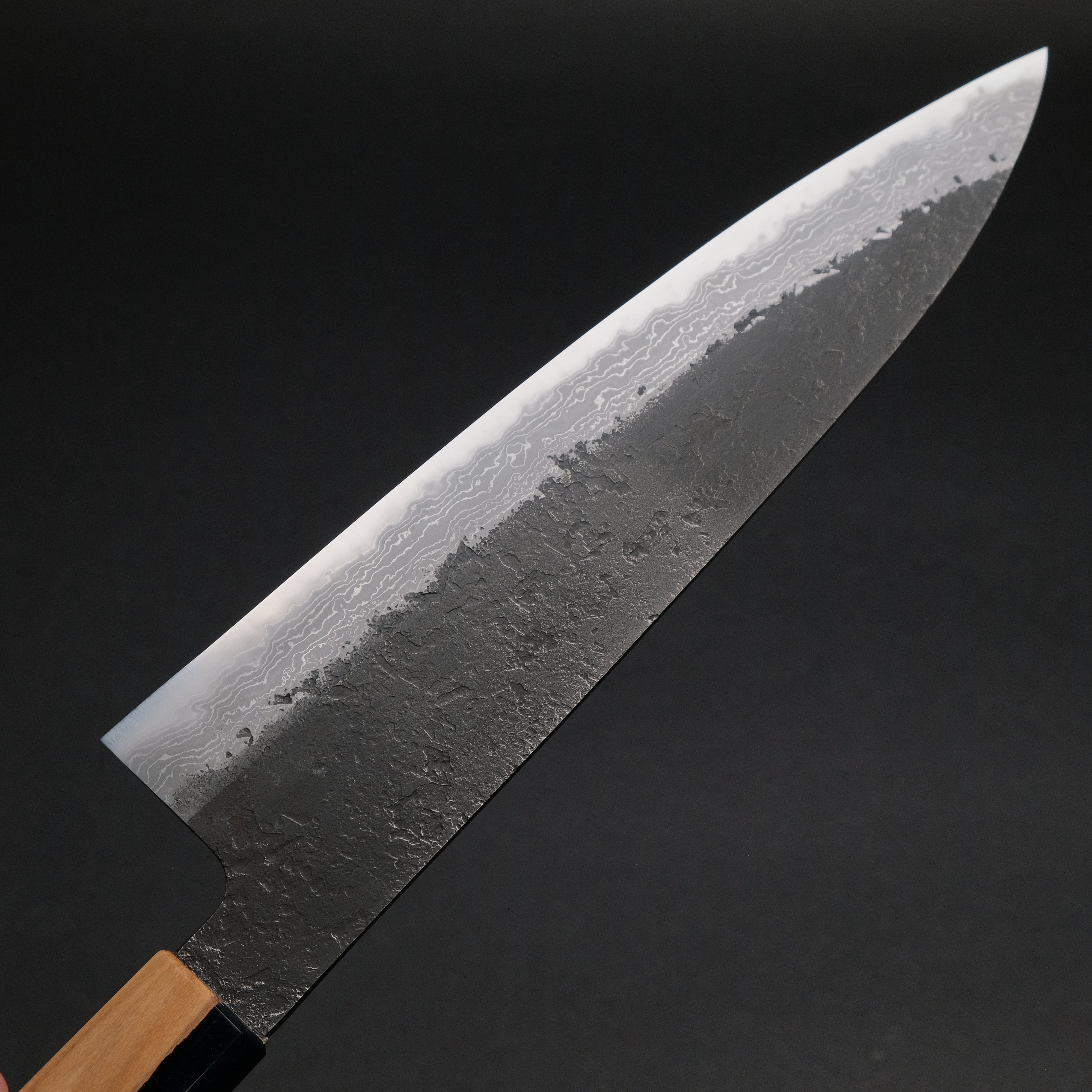Premium Ajikataya White #2 Nashiji Damascus Gyuto 210mm Chef Knife - Olive Wood & Resin Handle (#46) - Perfect for Sushi, Meat Slicing & Professional Kitchen Use