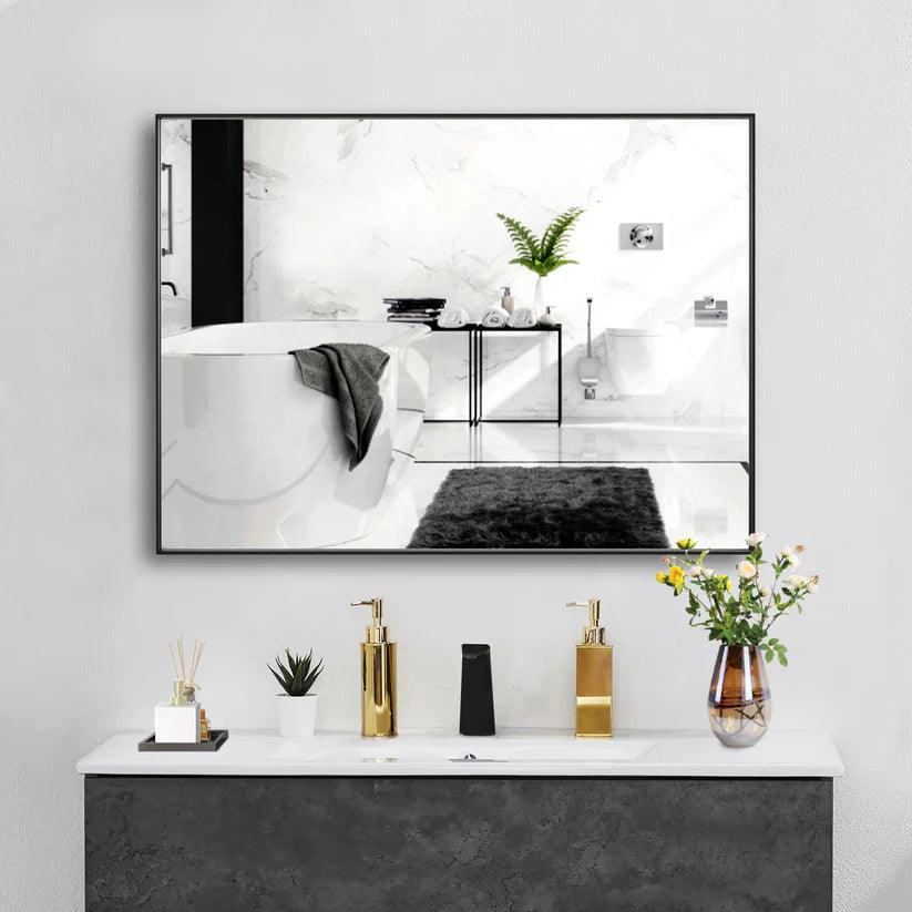 Sleek Modern Black Aluminum Framed Wall Mirror - Full Length Floor Mirror for Bedroom, Living Room & Entryway Decor