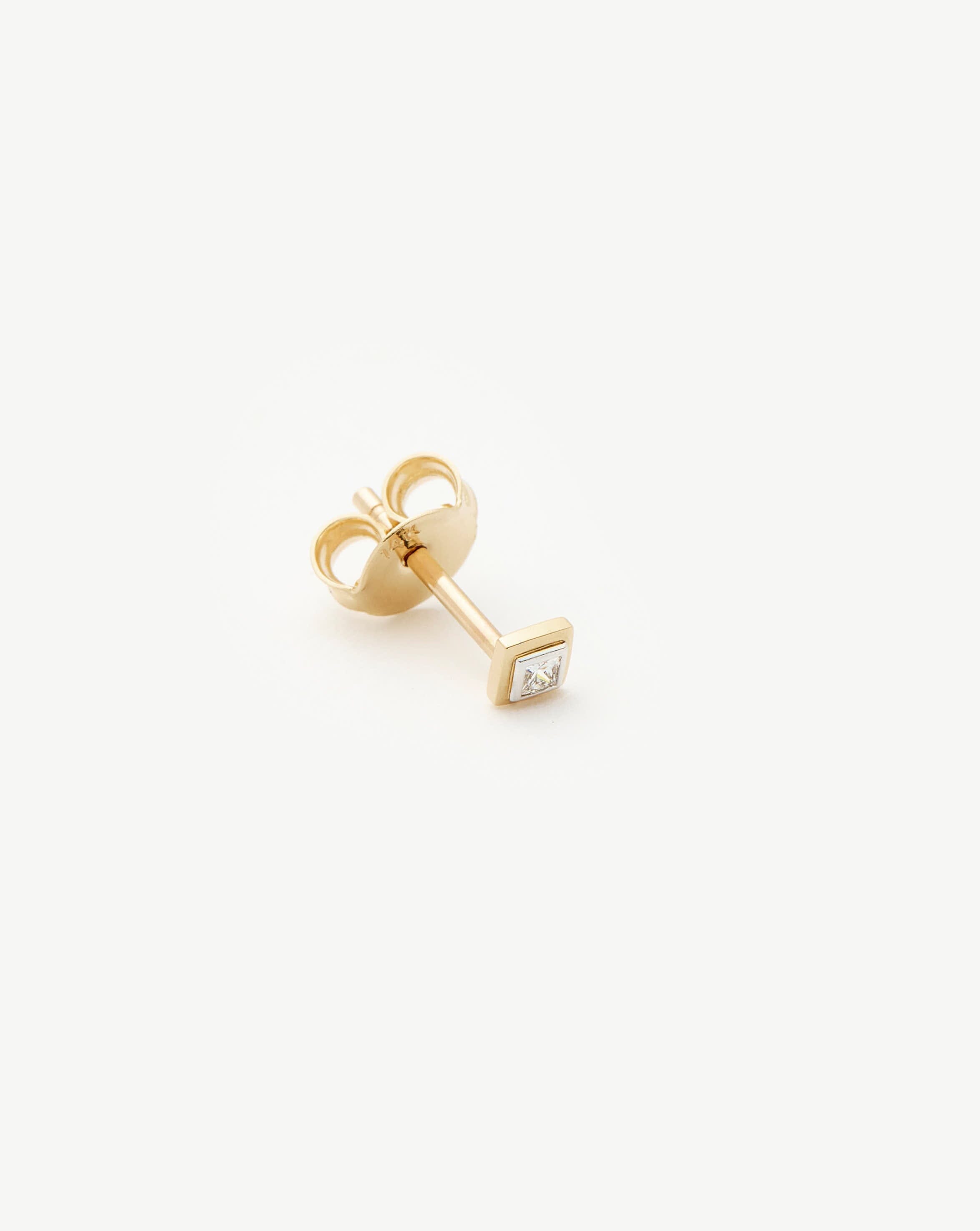 14K Solid Gold Solitaire Diamond Stud Earrings for Women - Classic Square Single Stud Earrings for Everyday Wear, Gift Giving & Special Occasions