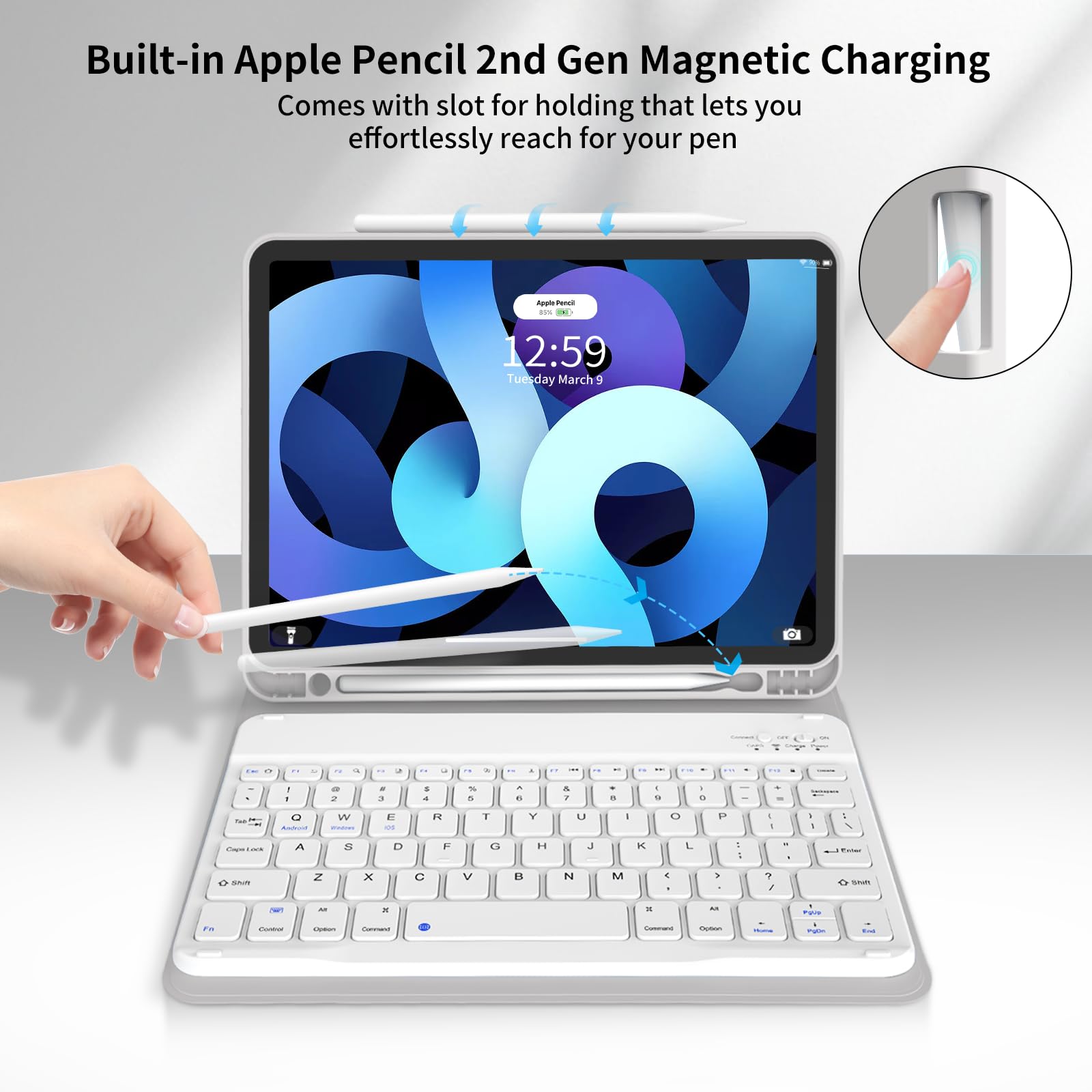 Kenke iPad Air 6th/5th/4th Gen Case with Bluetooth Keyboard (2024/2022/2020 11 & 10.9 Inch) - Detachable Wireless, Ultra Thin & Light, Left Side Pencil Holder, Auto Wake/Sleep - Perfect for Work, Study & Travel (Gray)