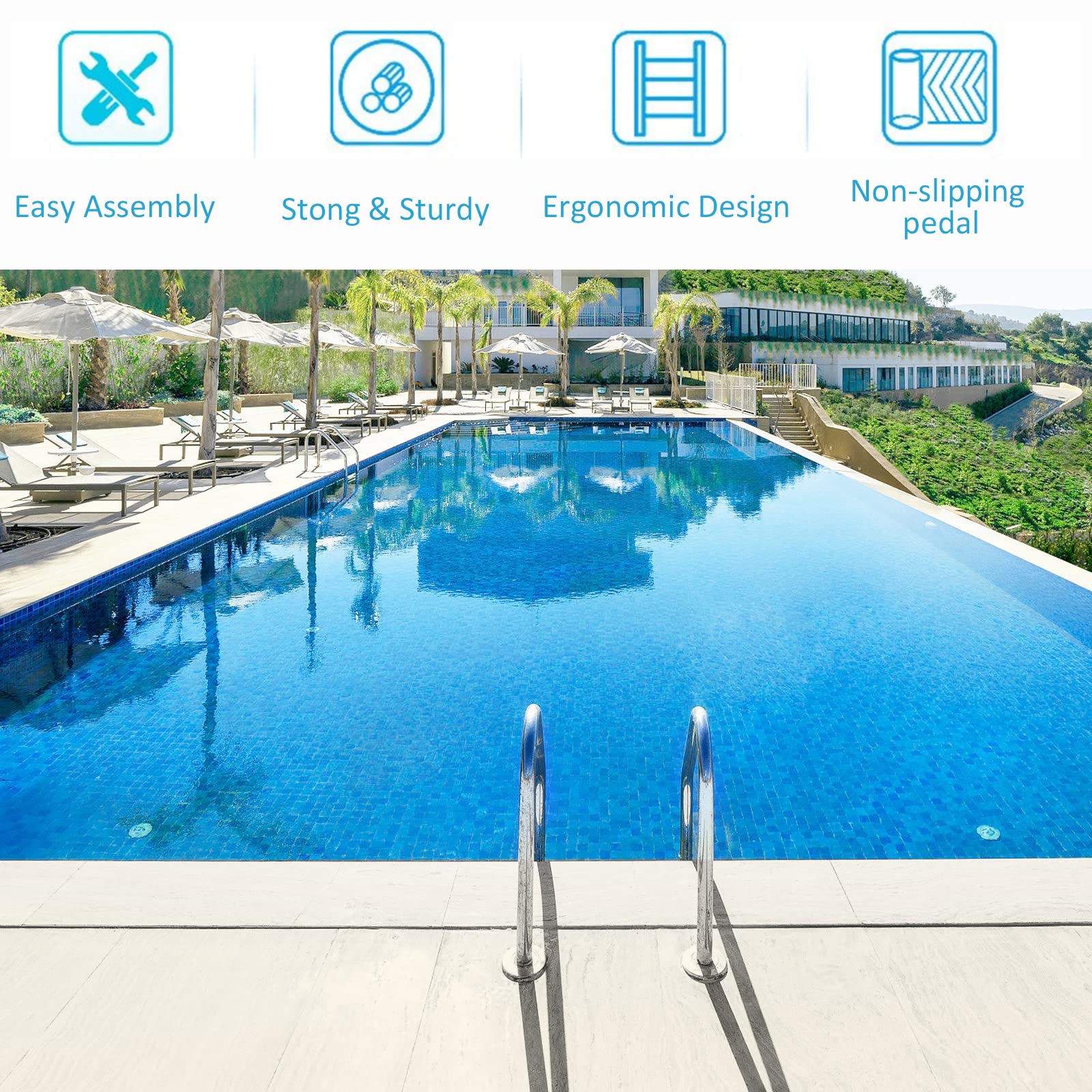 DOEL 2-Step Stainless Steel Pool Ladder for In-Ground Swimming Pools | 304 Stainless Steel | Non-Slip Design | 440lb Weight Capacity | Perfect for Easy Pool Entry & Exit, Backyard Swimming Safety