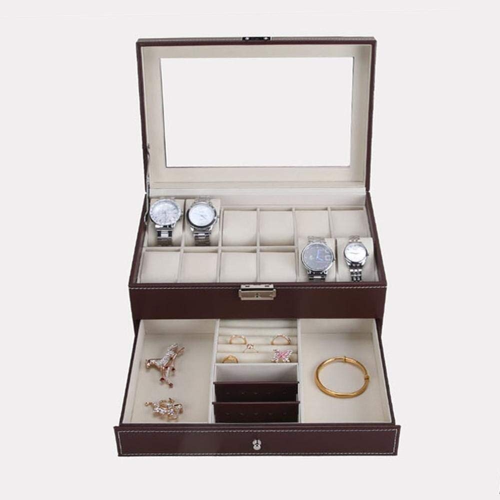 12-Slot PU Leather Watch Box - Double Layer Storage for Watches & Jewelry