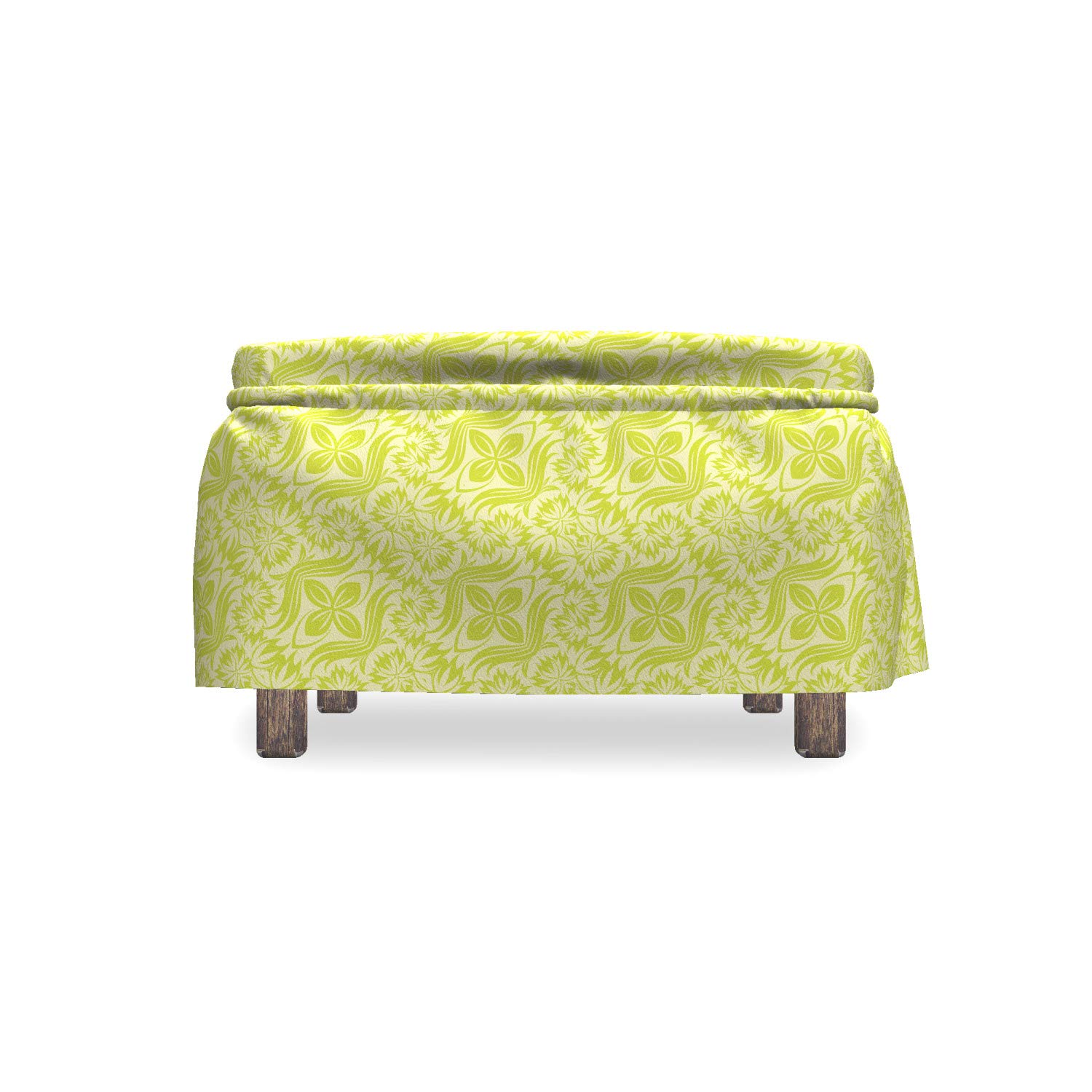 Ambesonne 2-Piece Ottoman Slipcover Set - Flourishing Flowers & Leaves Design, Ruffle Skirt for Square/Round Footstools, Apple & Pale Green Home Decor | Perfect for Living Room, Bedroom & Nursery Accent