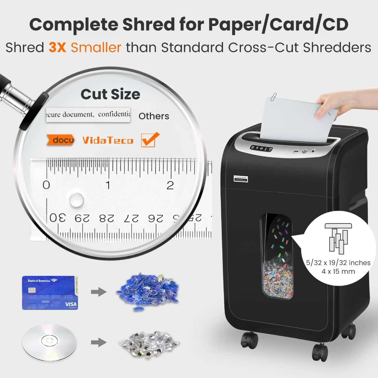 VidaTeco 18-Sheet Heavy Duty Micro Cut Paper Shredder for Home Office - US Patented Cutter, Shreds CD/Credit Cards, 7.9-Gal Extra Large Bin, 60 Min Run Time, Auto Jam Proof (ETL Certified) - Perfect for Document Security & Small Business Use