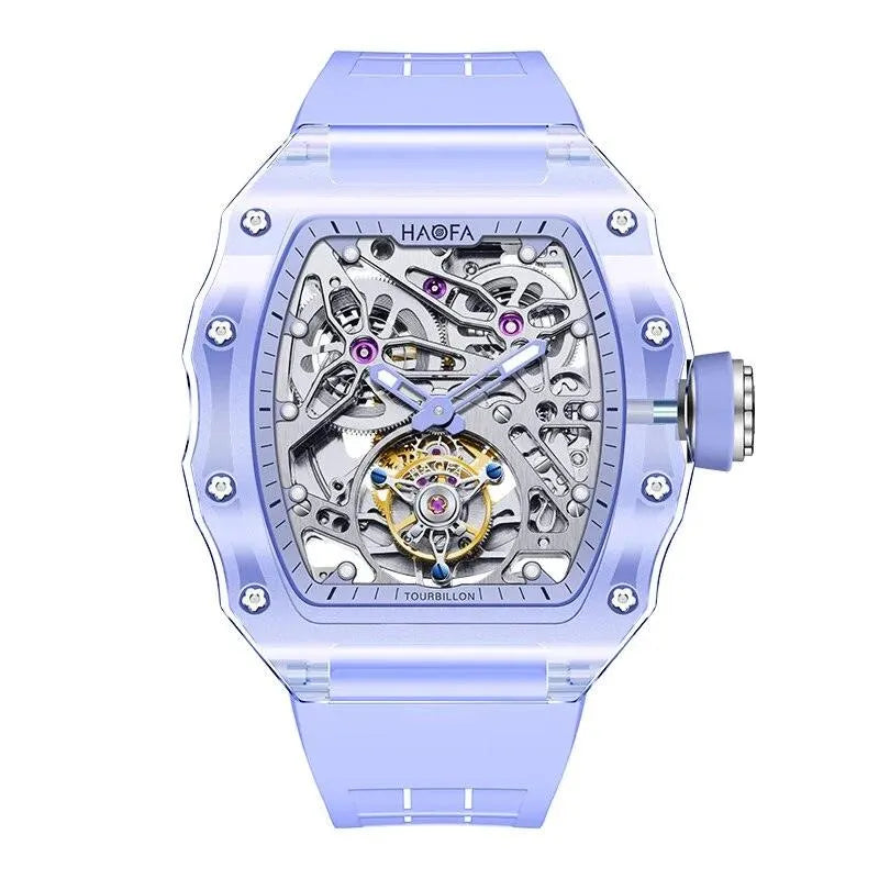 Haofa Luxury Men's Flying Tourbillon Watch - Crystal Clear Transparent Skeleton Design, Waterproof, Luminous, Automatic Mechanical Movement (Model 2201) - Perfect for Business, Formal Events & Luxury Gift Giving