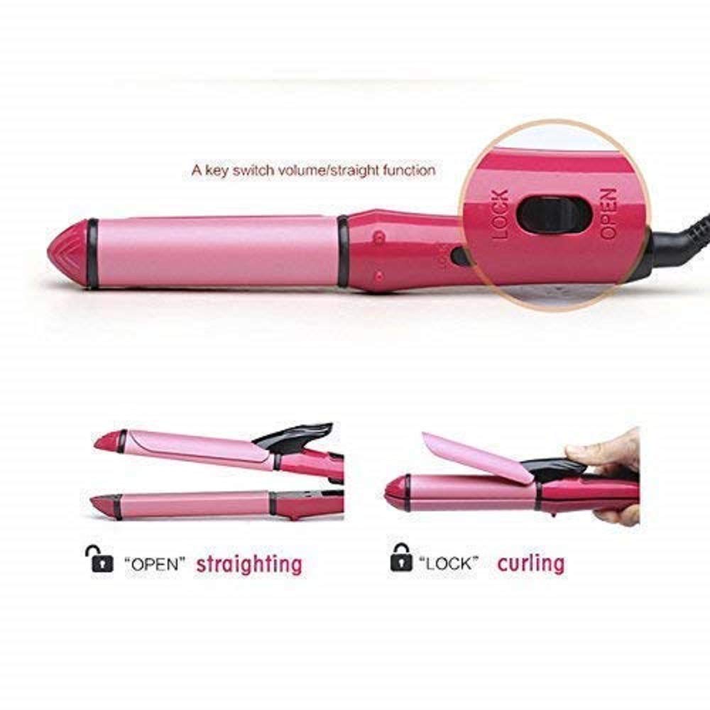 RD MALL 2 in 1 Hair Straightener & Curling Iron for Women - Ceramic Plates Hair Styler with Adjustable Temperature (Pink) | Perfect for Home Use, Travel & Salon Styling