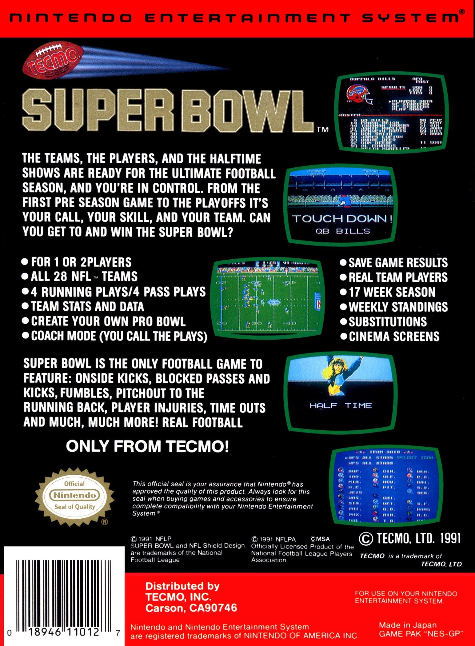Tecmo Super Bowl Classic Football Video Game - Retro NES Sports Game for Nintendo Entertainment System | Perfect for Nostalgic Gamers and Football Fans