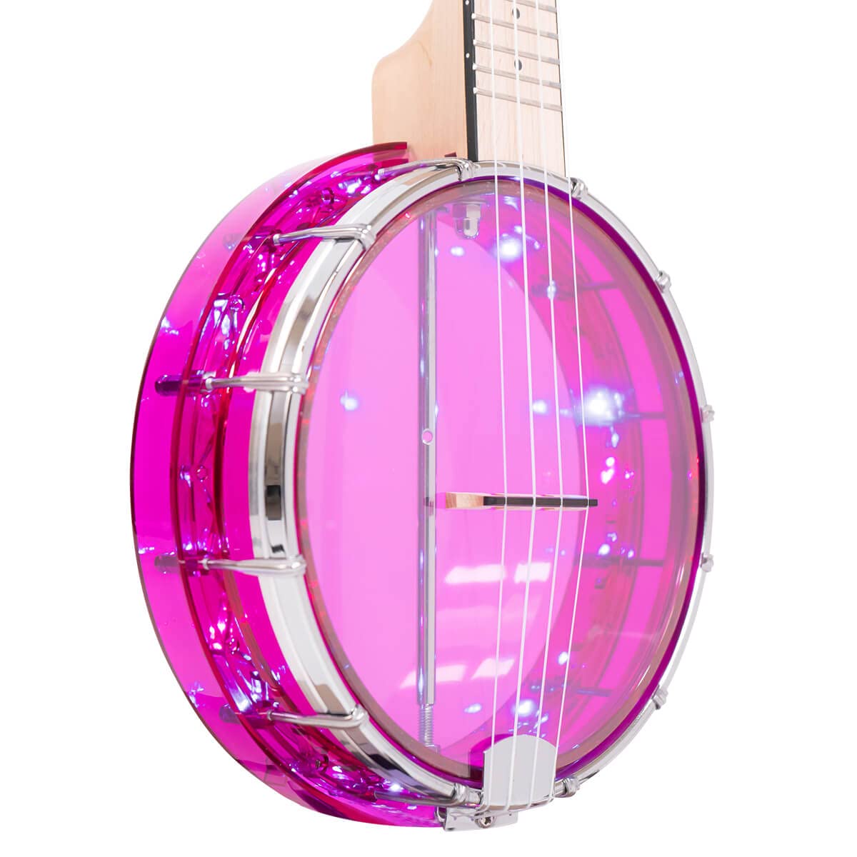Gold Tone LGLT-A LED Light Up See-Through Banjo Ukulele with Amethyst Gem - Transparent Electric Ukelele for Stage Performance & Nighttime Playing