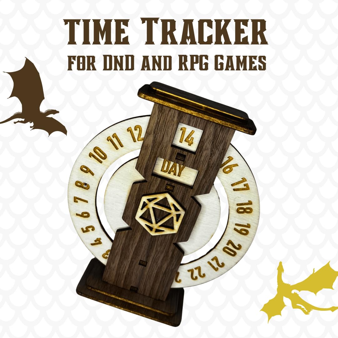 DND Dungeons & Dragons Time Tracker - Laser Cut Wooden RPG Game Timer with 20 Adjustable Tabs | Perfect for Tabletop RPG Sessions, Campaign Management & Board Games | Made in USA