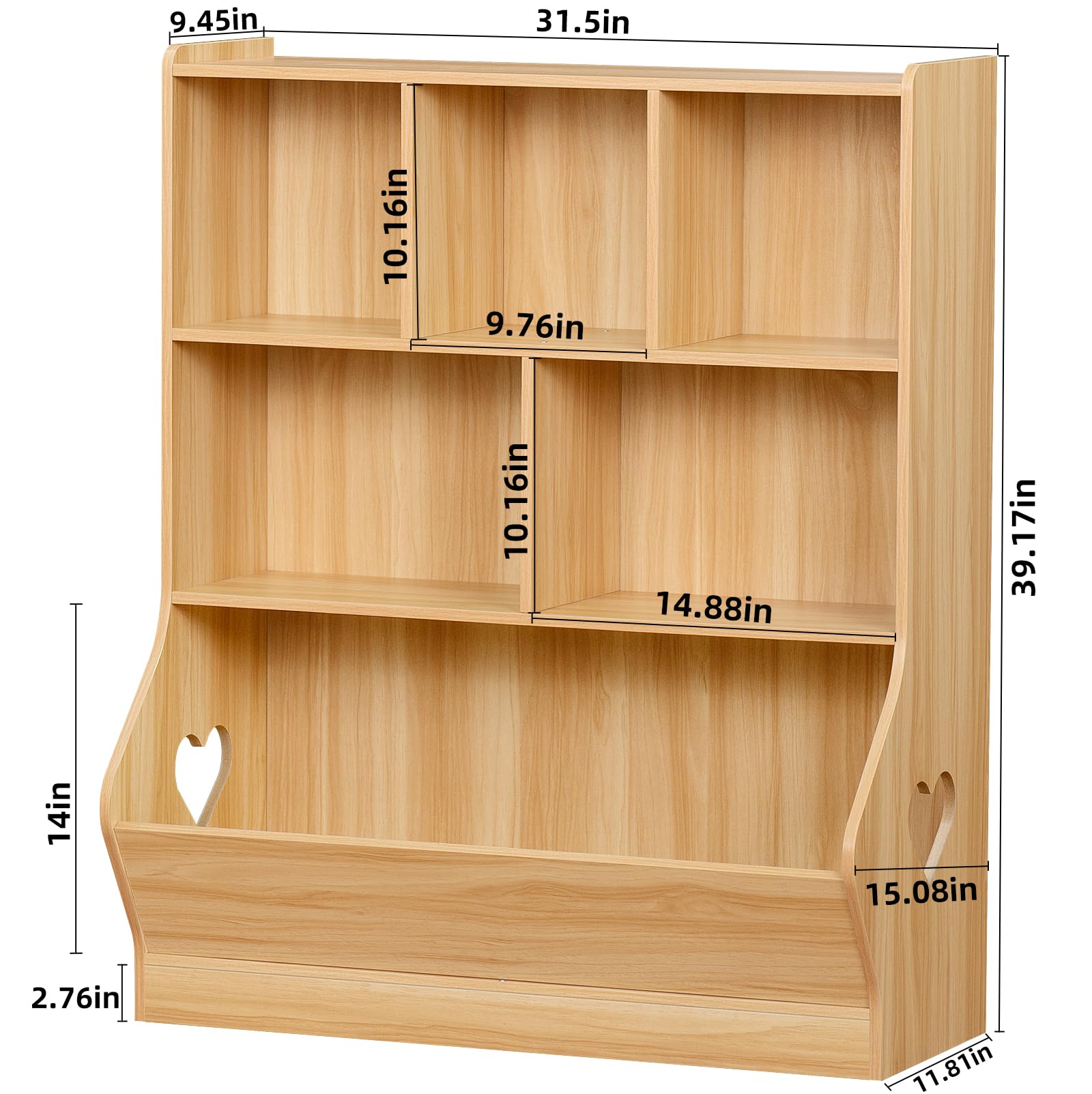 Lerliuo 3-Tier Kids Toy Storage Organizer & Bookshelf - 7-Cubby Wooden Toy Cabinet for Playroom, Bedroom, Nursery - Natural Wood Children's Bookcase (29.53