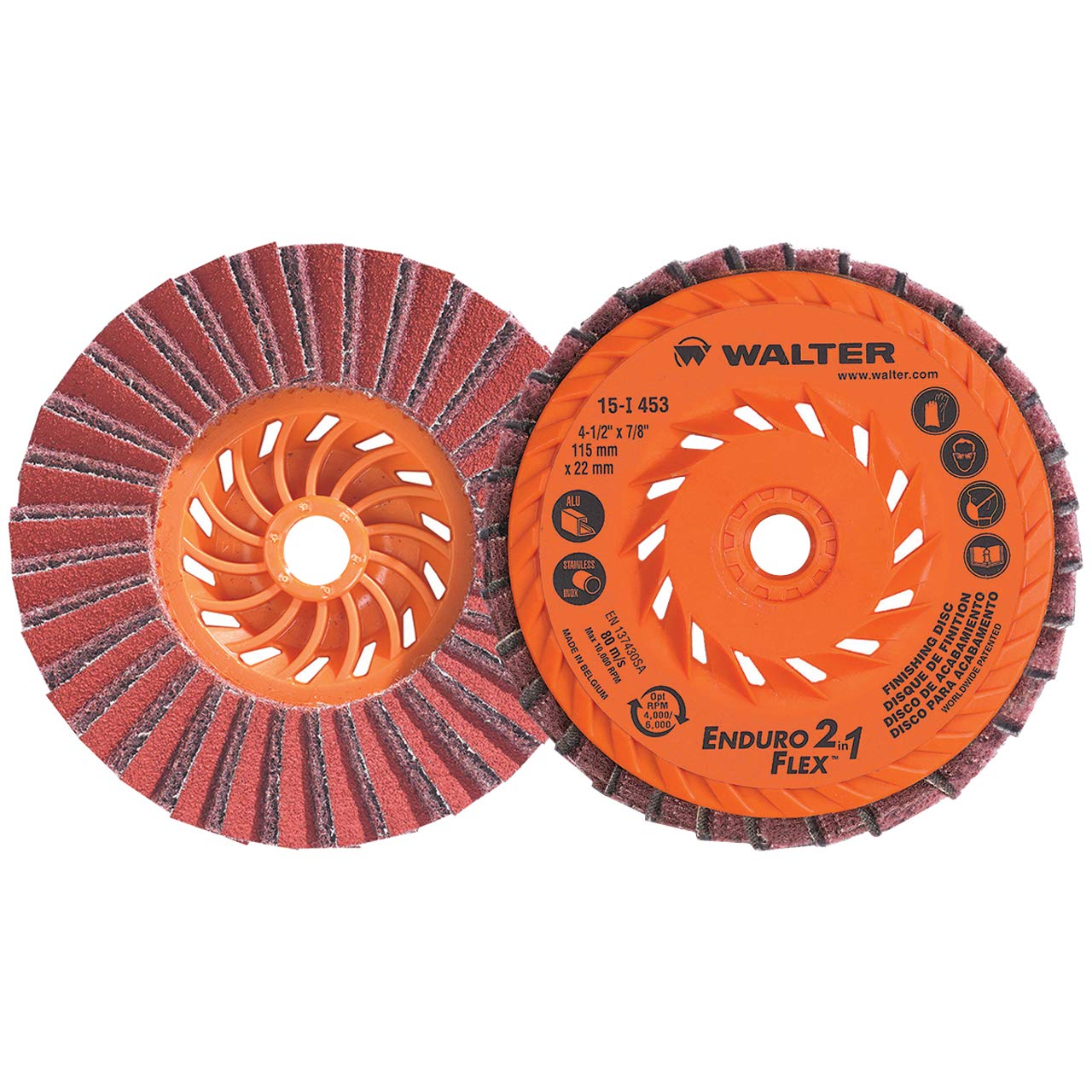 Walter 15I453 4-1/2x5/8-11 Enduro-Flex 2-in-1 Spin-On Finishing Flap Disc - 10 Pack Coated Abrasive Cloth with BLENDEX Flaps - Angle Grinder Compatible - Perfect for Metal Finishing, Wood Sanding & Surface Preparation