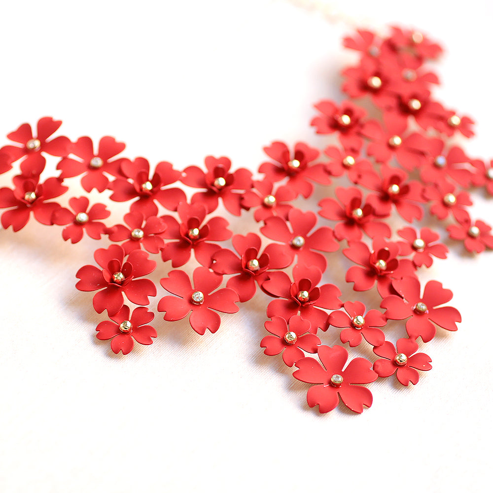 Elegant Red Floral Statement Bib Necklace for Women – Perfect for Weddings, Parties & Special Occasions