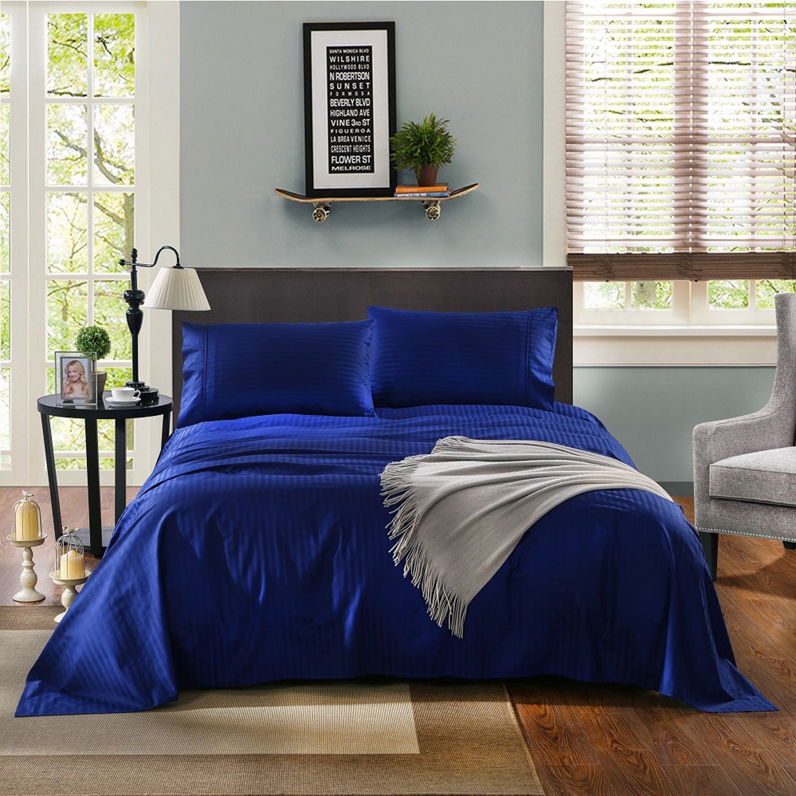 Luxury 1200 Thread Count 100% Egyptian Cotton Sheet Set - Hotel Quality Stripe Design for Double/Full Bed - Soft Breathable Bedding for Ultimate Comfort & Sleep - Perfect for Master Bedrooms, Guest Rooms & Luxury Hotels