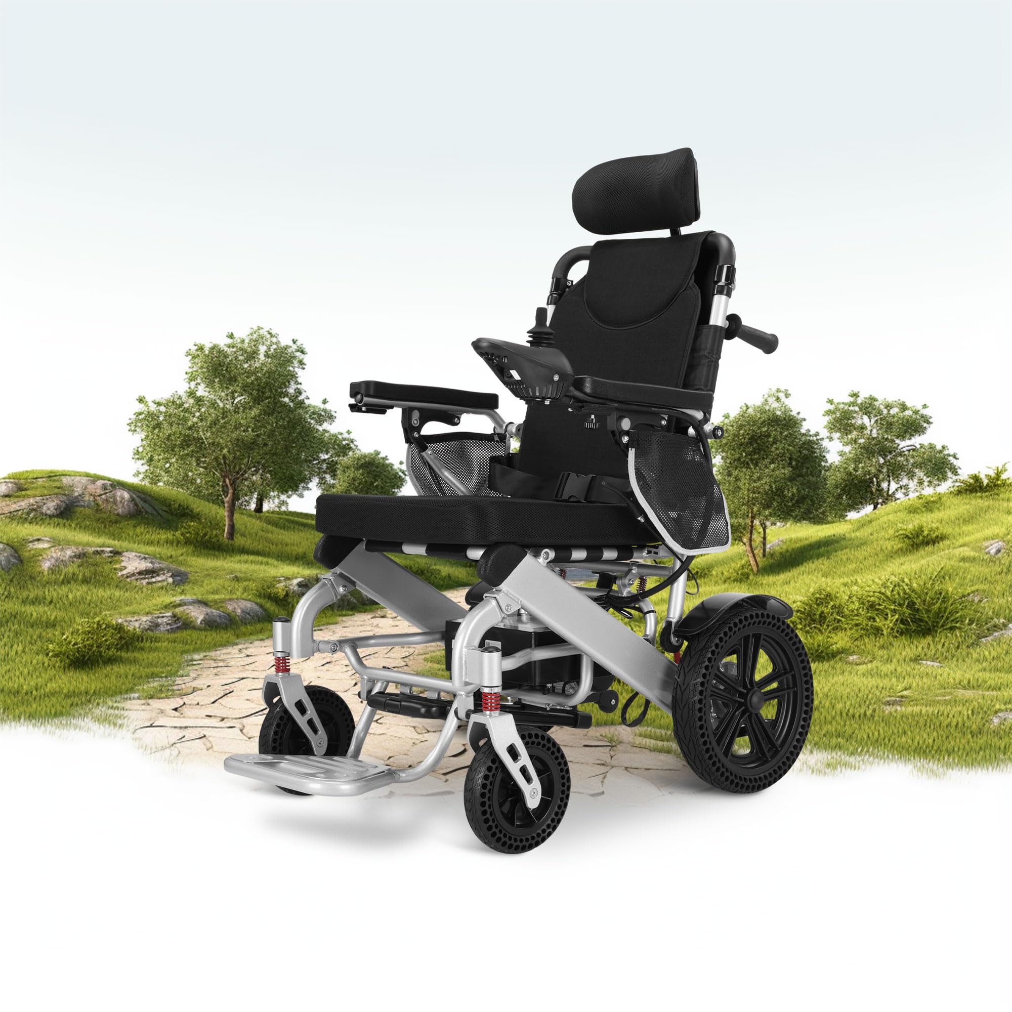 Klano BC8000 Electric Wheelchair for Adults - All-Terrain Foldable Power Wheelchair with Reclining Seat & Headrest | 64 lbs Lightweight | Ships from USA | Perfect for Outdoor Adventures, Travel & Daily Mobility