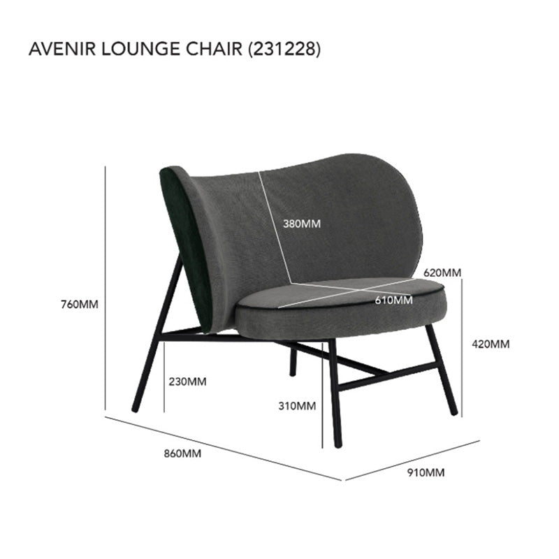 AVENIR Modern Lounge Chair - Grey & Green Upholstered Accent Chair for Living Room, Bedroom, or Office - Comfortable Reading Chair with Ergonomic Design