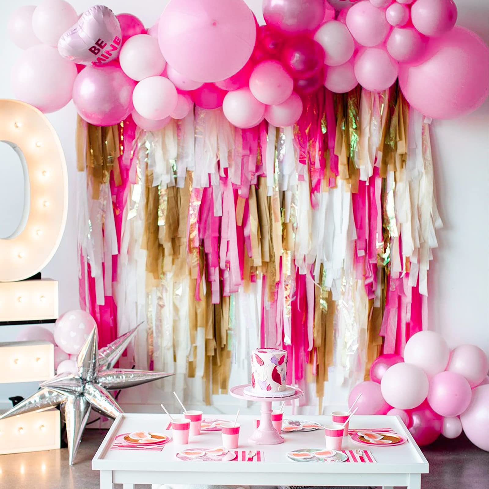 PartyWoo Crepe Paper Streamers - 8 Rolls (656ft Total) - Metallic Gold, White & Pink Decorative Streamers for Birthday, Wedding & Party Decorations (1.8