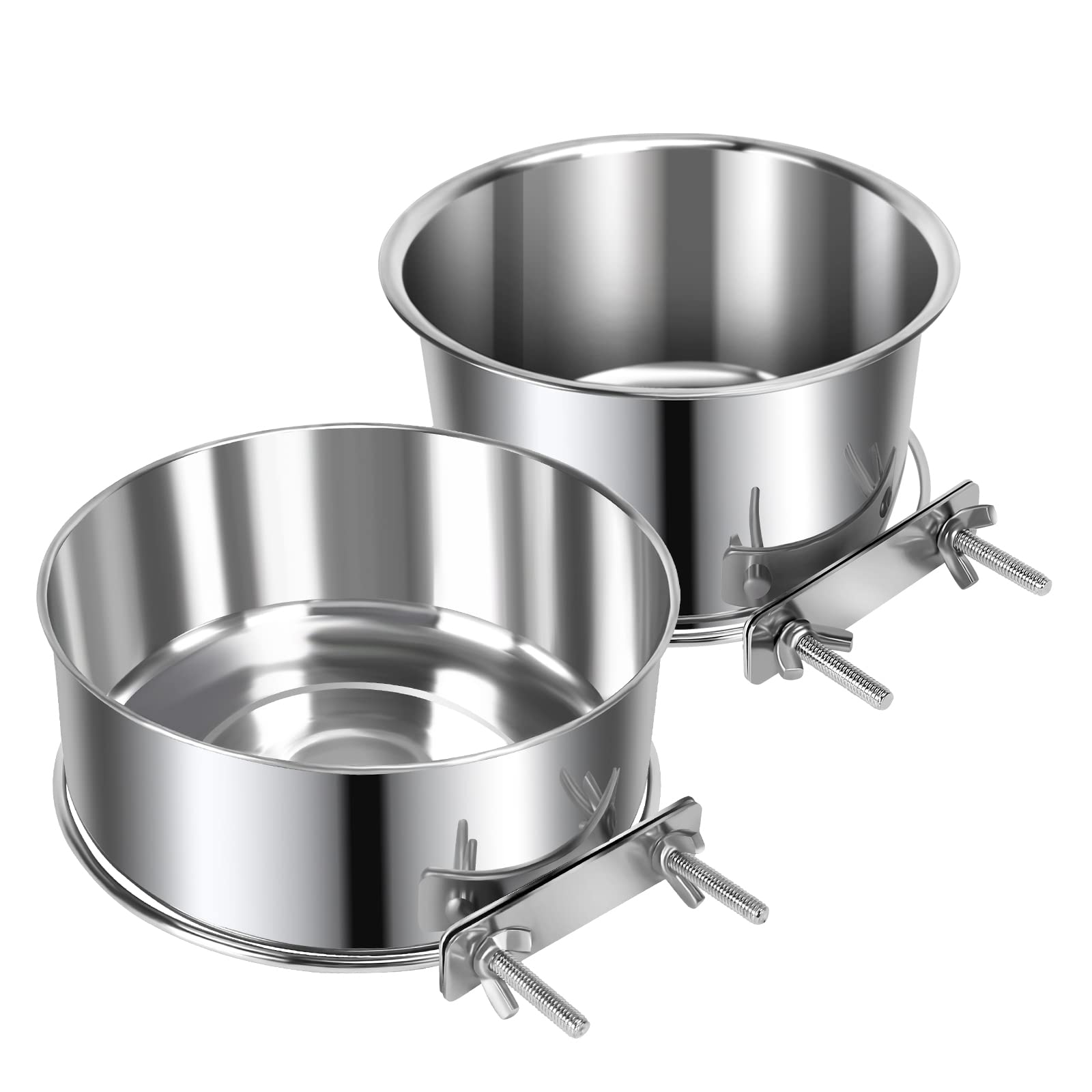 2 Pack Stainless Steel Non-Spill Hanging Pet Bowls for Dogs & Cats - Detachable Clamp Holder for Cages, Crates & Kennels - Perfect for Medium to Large Pets - Ideal for Travel, Training & Home Use