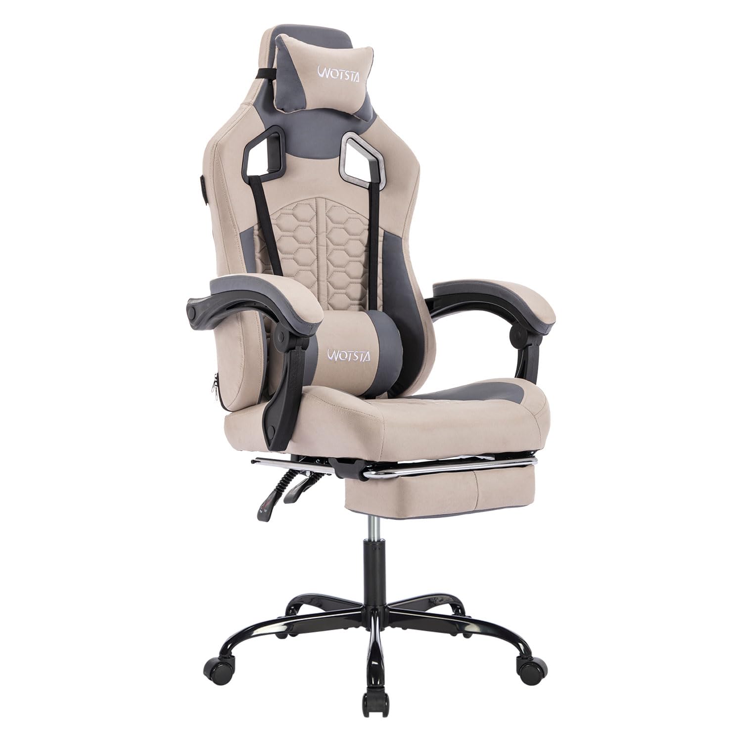Premium Ergonomic Gaming Chair with Massage & Footrest - High Back PVC Leather, Lumbar Support & Adjustable Headrest - Supports 300LBS - Perfect for PC Gaming, Office Work & Home Theater (Grey)