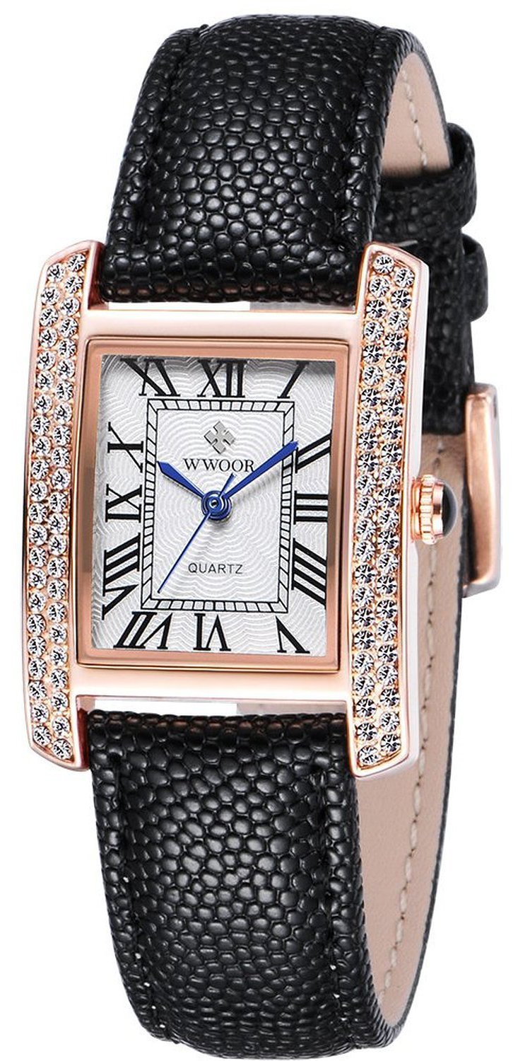 Carlien Luxury Square Dress Watch for Women - Roman Dial, Diamond Accents, Genuine Leather Strap - Elegant Quartz Wristwatch for Office, Party & Special Occasions