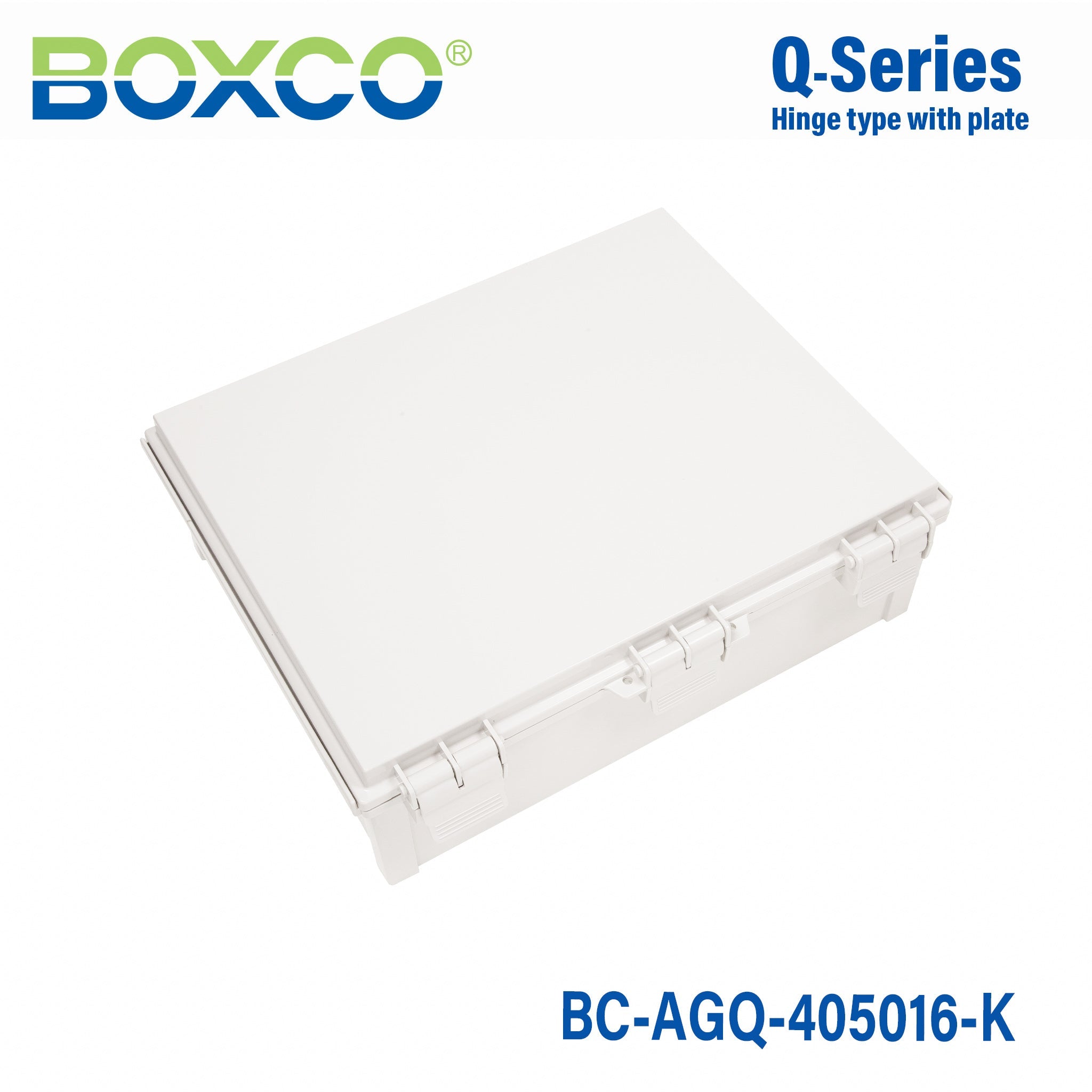Boxco Q Series 15.75 x 17.71 x 6.30 Inches (400 x 450 x 160mm) Waterproof Plastic Enclosure - IP67 Rated, IK08 Impact Resistant, ABS Material with Grey Hinged Cover & Mounting Plate - Ideal for Outdoor Electronics, Industrial Equipment & Electrical Component Protection
