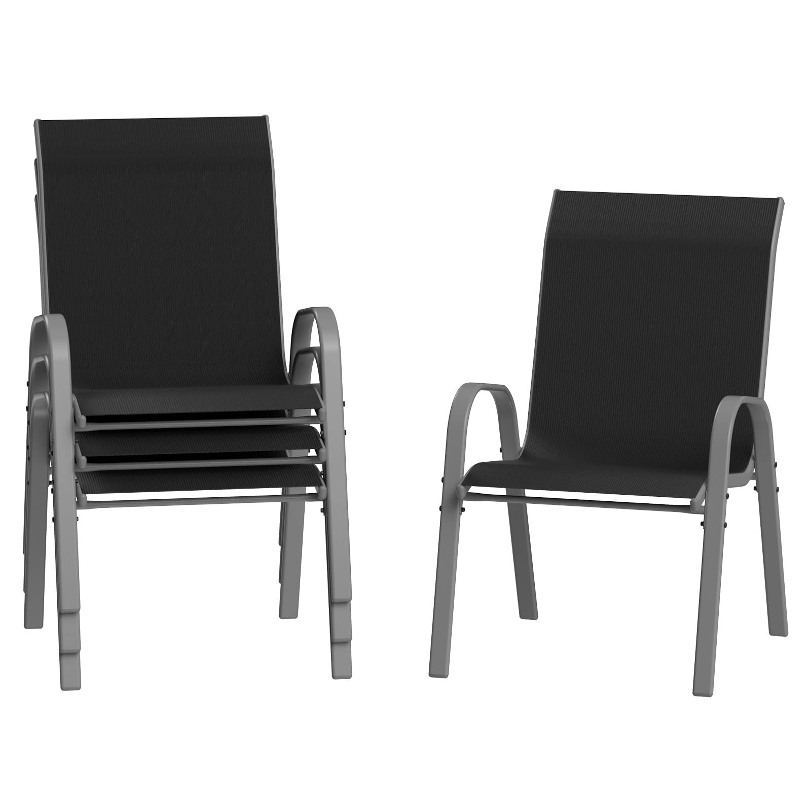 Amopatio 4-Piece Stackable Patio Chair Set - All-Weather Outdoor Dining Chairs, Breathable Garden Furniture for Backyard, Deck, Poolside - Black (Perfect for Outdoor Entertaining & Relaxation)