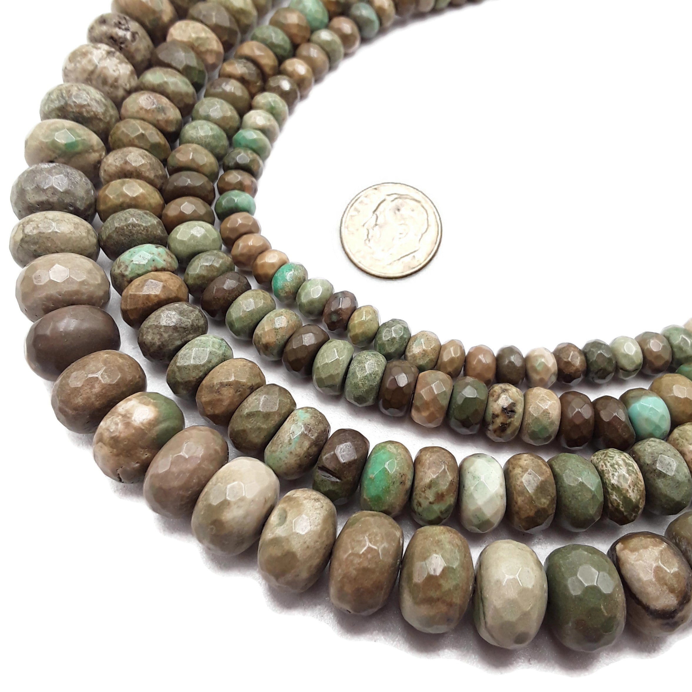 Natural Brown Green Chrysoprase Faceted Rondelle Beads 4x6mm 5x8mm 6x10mm 7x12mm 15.5 Inch Strand - DIY Jewelry Making, Bracelet & Necklace Crafting Supplies