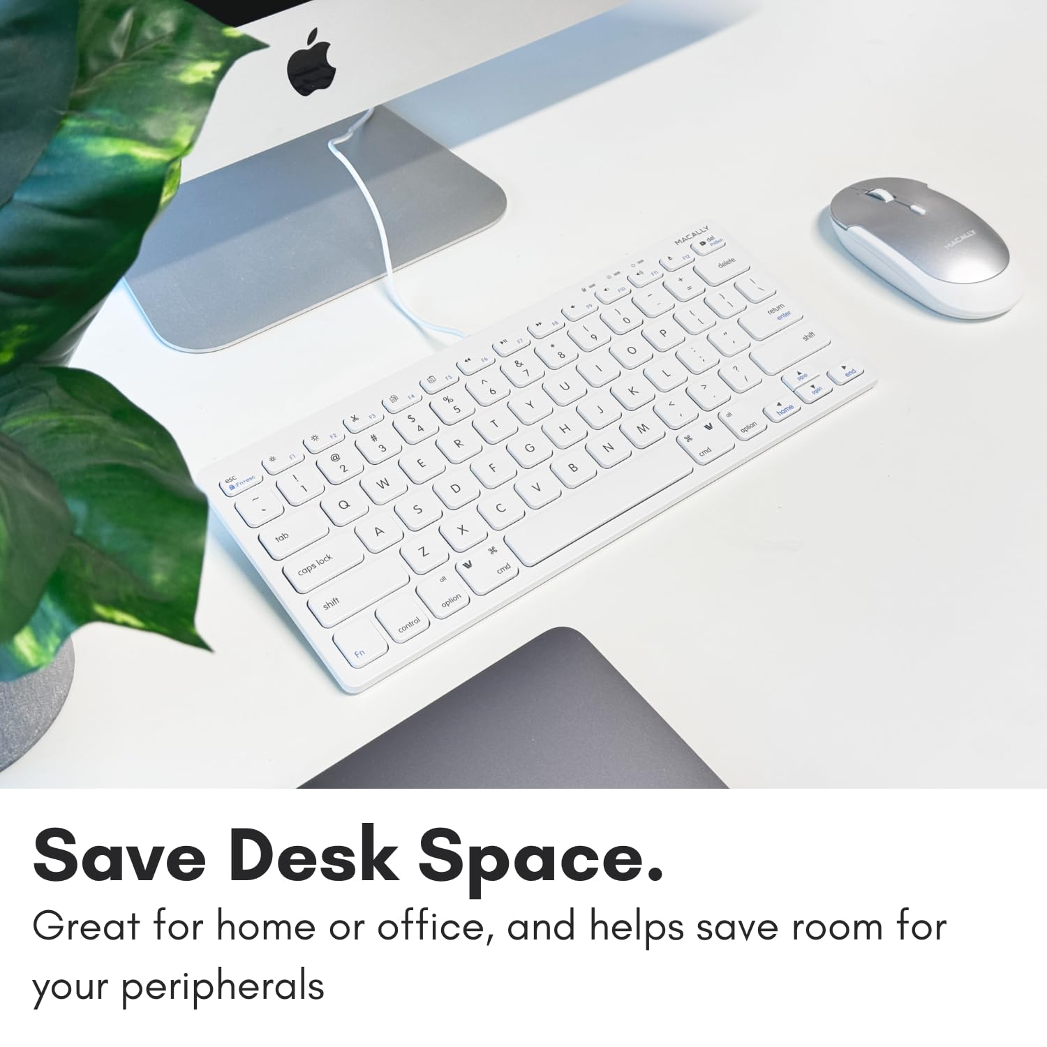 Macally USB Mini Keyboard for Mac & PC - 78 Keys, Compact Design for Small Spaces - White | Home & Office Use