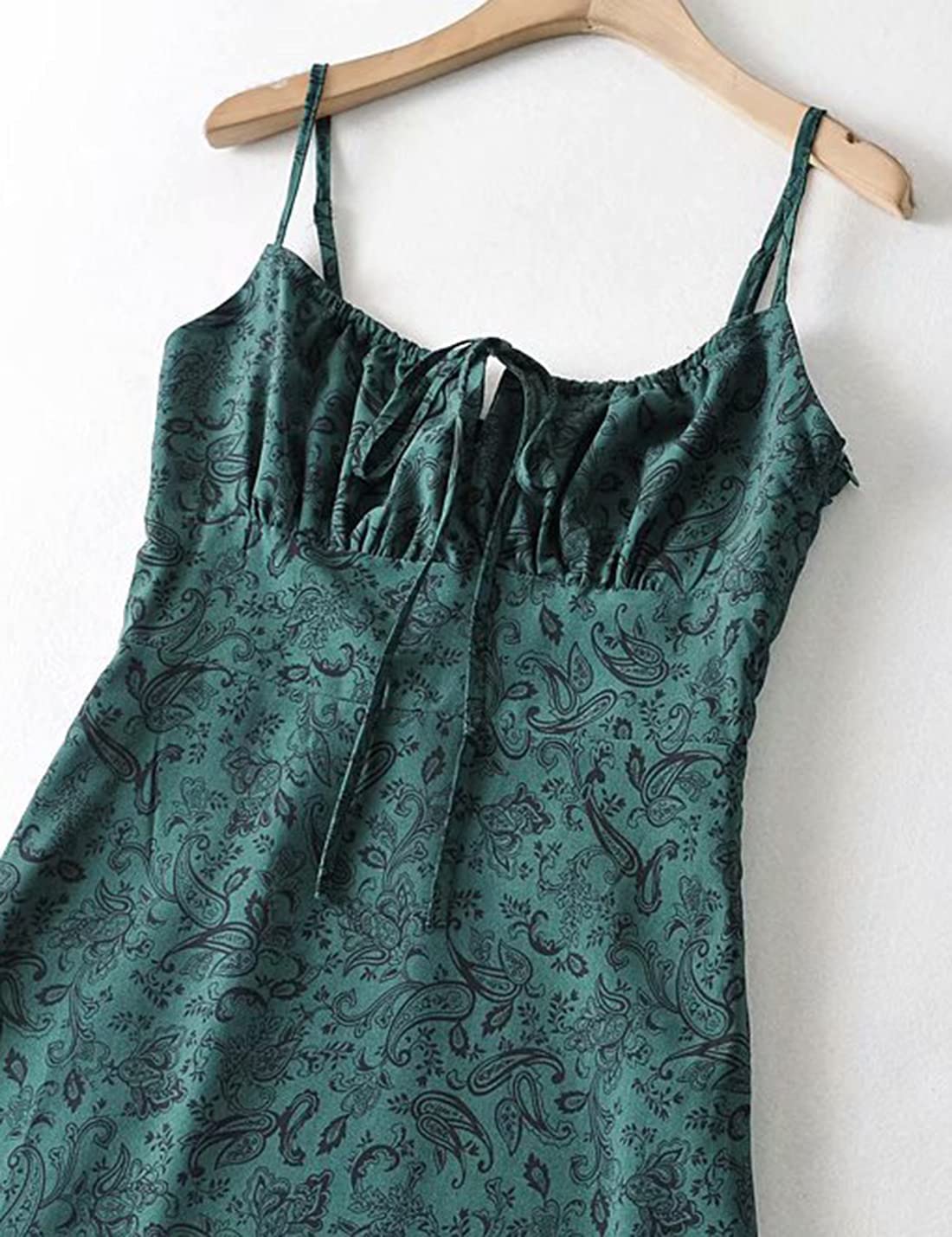 Omoone Women's Floral Summer Dress - Low Cut Square Neck Spaghetti Strap Tie Front Bodycon Mini Dress | 90s Y2K Vintage Style for Beach, Party & Date Night Outfits