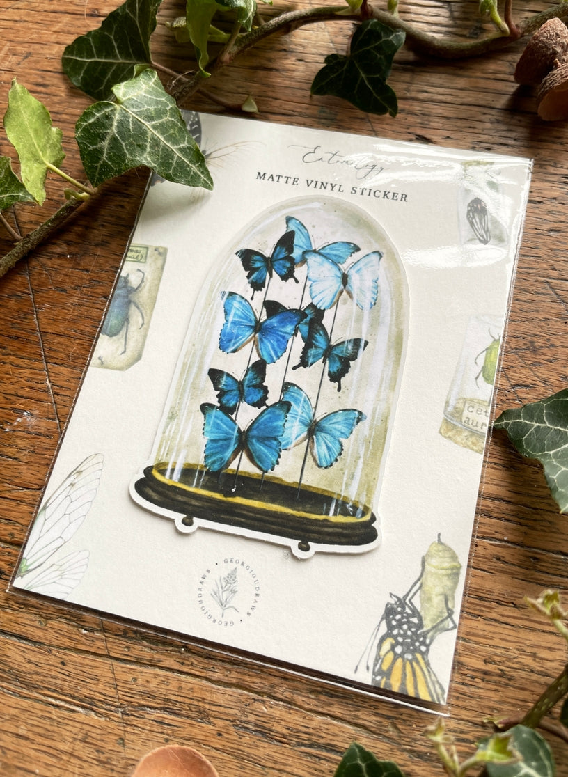 Blue Butterfly Dome Vinyl Sticker - Waterproof Decal for Laptops, Cars, Tumblers & DIY Crafts - Perfect for Scrapbooking, Journals & Home Decor