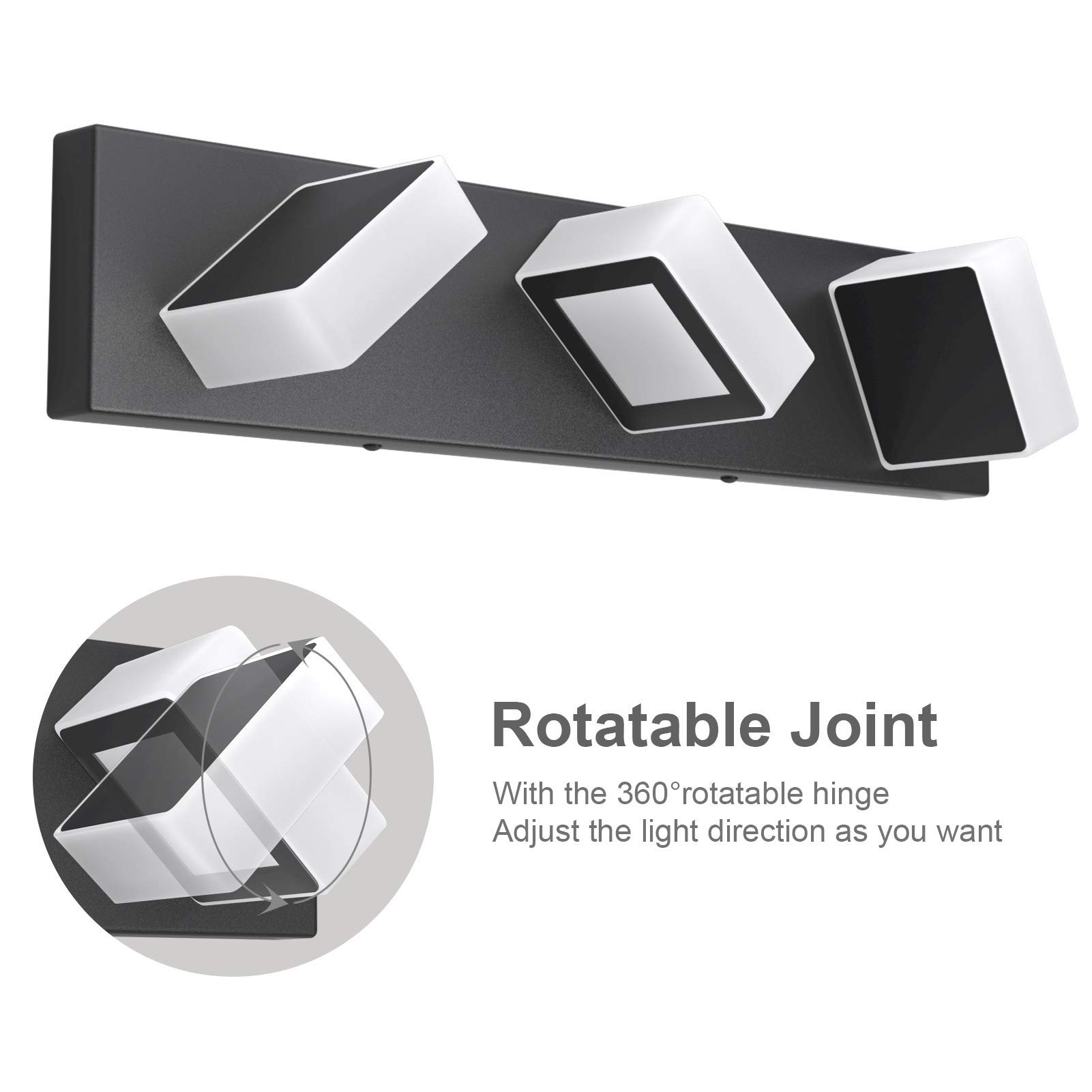 Ralbay Matte Black Vanity Lights - 12W LED Bathroom Light Fixture with Acrylic Shade, Modern Dimmable Vanity Mirror Lighting for Bathroom, Bedroom & Makeup Area