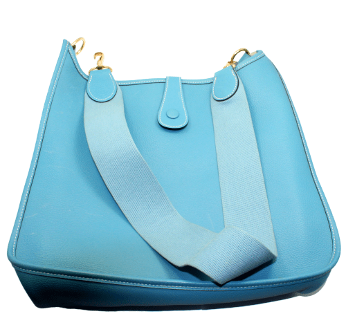 Authentic Hermes Evelyne GM Handbag in Blue Jean Clemence Leather - Luxury Tote for Women, Perfect for Work, Travel & Everyday Elegance