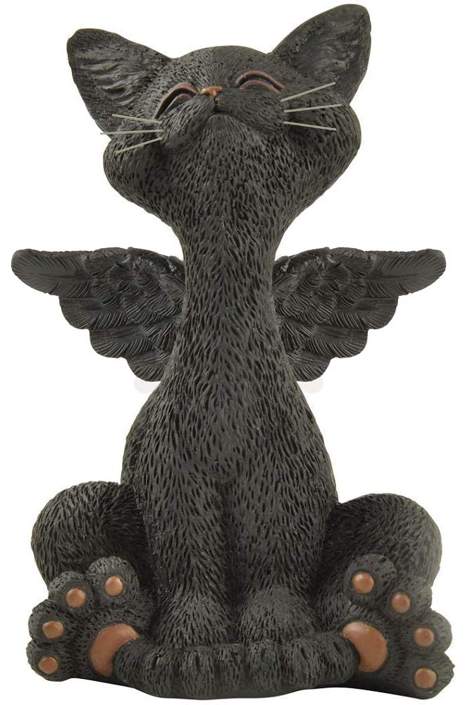 Whimsical Black Cat Angel Figurine with Wings - Happy Cat Collection - Unique Gift for Cat Lovers, Home Decor & Memorial Keepsake | Perfect for Christmas, Birthdays & Pet Loss Comfort