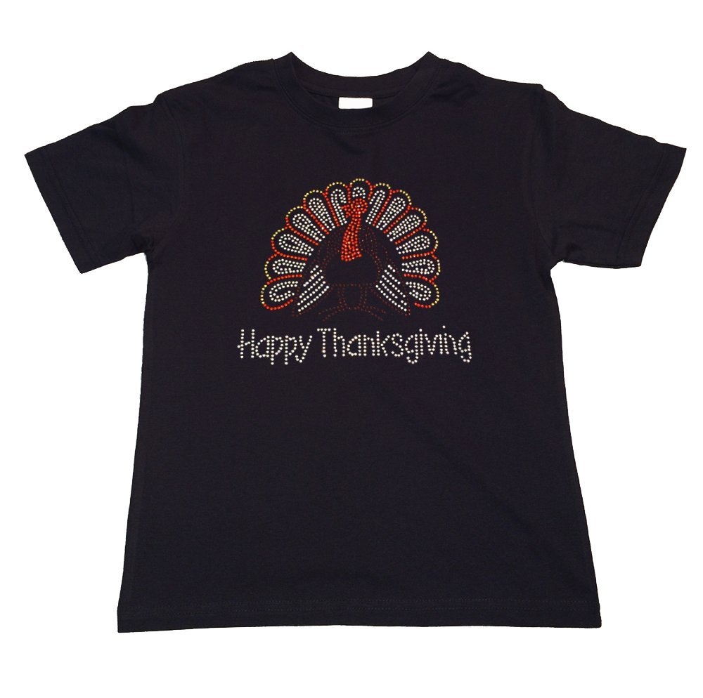 Girl's Thanksgiving Rhinestone T-Shirt - Cute Turkey Design Holiday Shirt for Kids | Perfect for Family Gatherings, School Parties & Fall Festivals