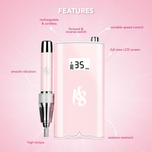Beyond PRO Portable Nail Drill Machine - Professional Electric Nail File for Acrylic & Gel Manicures, 30000 RPM Cordless Nail Art Tool with 6 Bits (Pink) | Perfect for Home Salon, Nail Artists & DIY Manicures