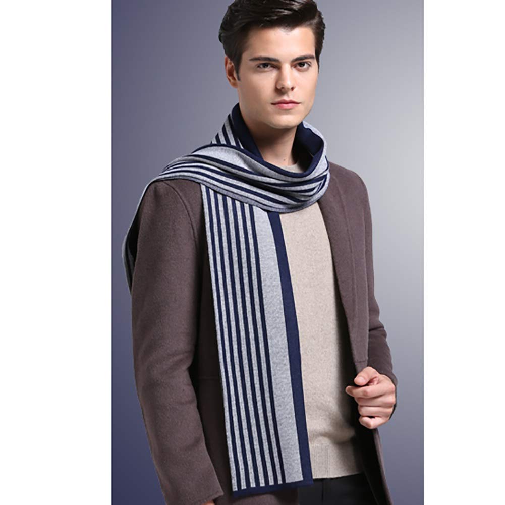 Premium 100% Wool Men's Winter Scarf - Soft Warm Striped Fashion Scarf for Men & Women, Unisex Winter Accessory (Blue) - Perfect for Cold Weather, Office, Travel & Holiday Gifts