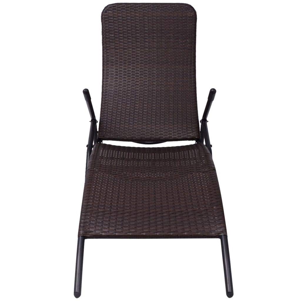 FAMIROSA Brown Poly Rattan Folding Sun Lounger Chair - Portable Outdoor Patio Poolside Relaxation for Beach, Garden & Backyard