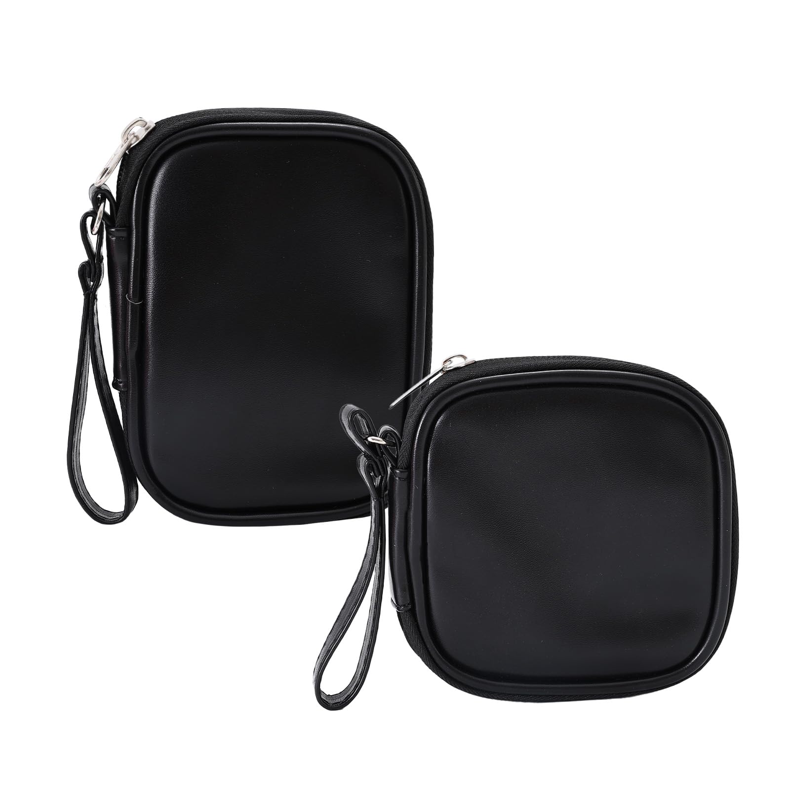 LYDZTION 2Pcs Leather Makeup Bag for Women - Small Travel Cosmetic Pouch with Wrist Strap, Mini Toiletry Organizer for Purse, Black | Perfect for Daily Use, Travel & Gift Giving