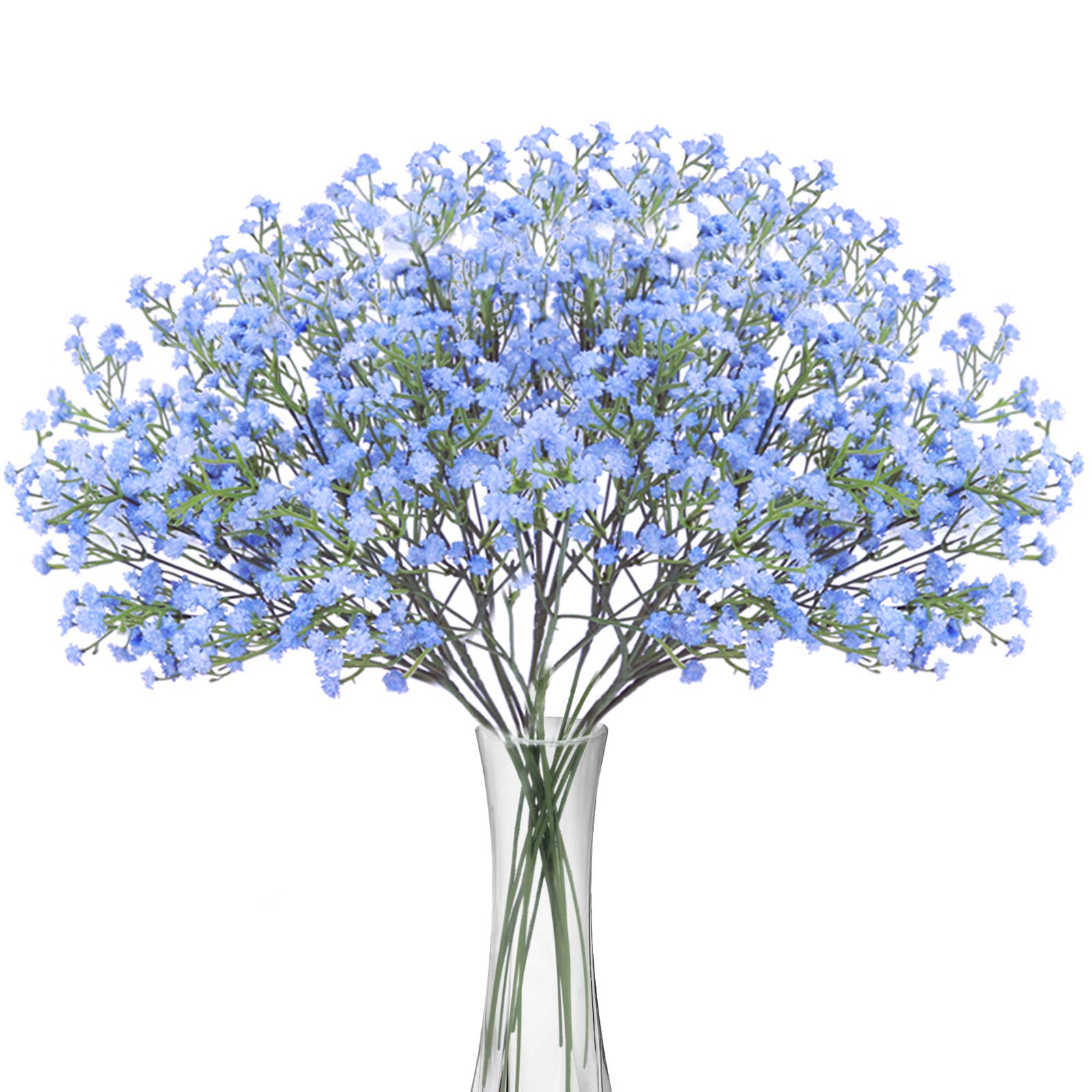 BOMAROLAN 12-Pack Artificial Baby's Breath Flowers - Real Touch Gypsophila Bouquets for Wedding Decor, DIY Home Party, Centerpieces & Floral Arrangements (Blue)