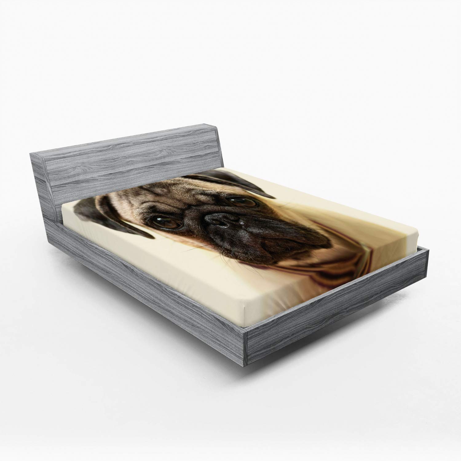 Ambesonne Pug 2-Pack Fitted Sheets - California King Size, Brown/Black Dog Design for Cozy Bedding