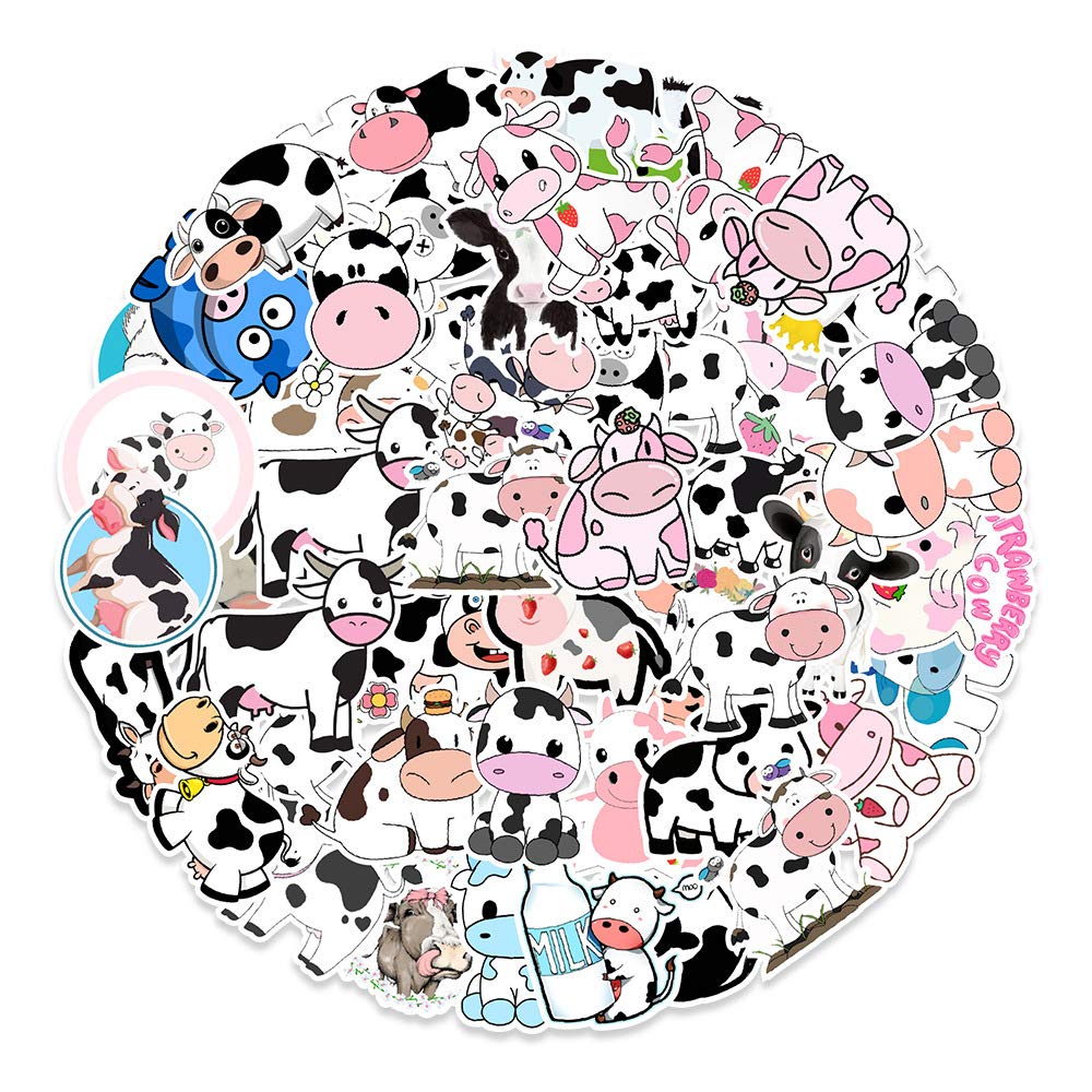 50 Pcs Cute Cow Stickers - Waterproof Aesthetic Vinyl Decals for Laptop, Water Bottle, Skateboard, Phone & Car - Perfect Gift for Teens, Girls & Adults - Cartoon Strawberry Cow Design for DIY Crafts & Personalization