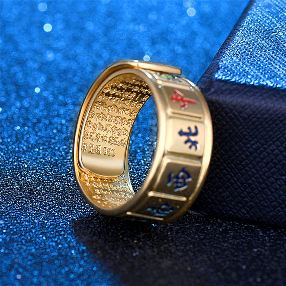 Adjustable Anxiety Relief Fidget Ring for Women & Men - Open Spinner Ring for Stress Relief, Titanium Steel Gold Plated, Lucky Mahjong Design - Perfect for Office, Travel & Daily Stress Management