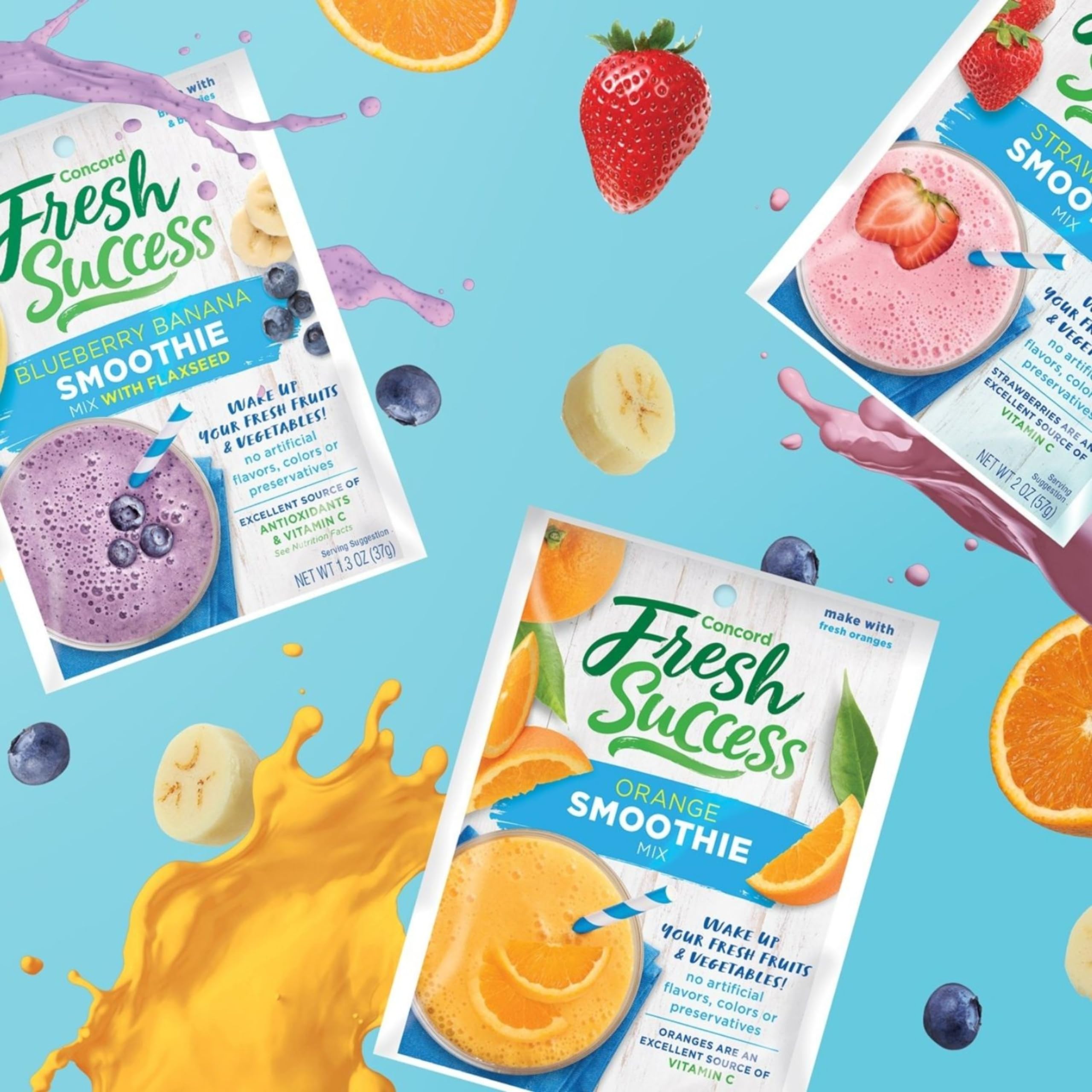 Concord Foods Strawberry Smoothie Mix - All Natural Fruit Flavor, No Artificial Ingredients - 2 oz Pouch | Perfect for Breakfast Smoothies, Post-Workout Drinks & Healthy Snacks