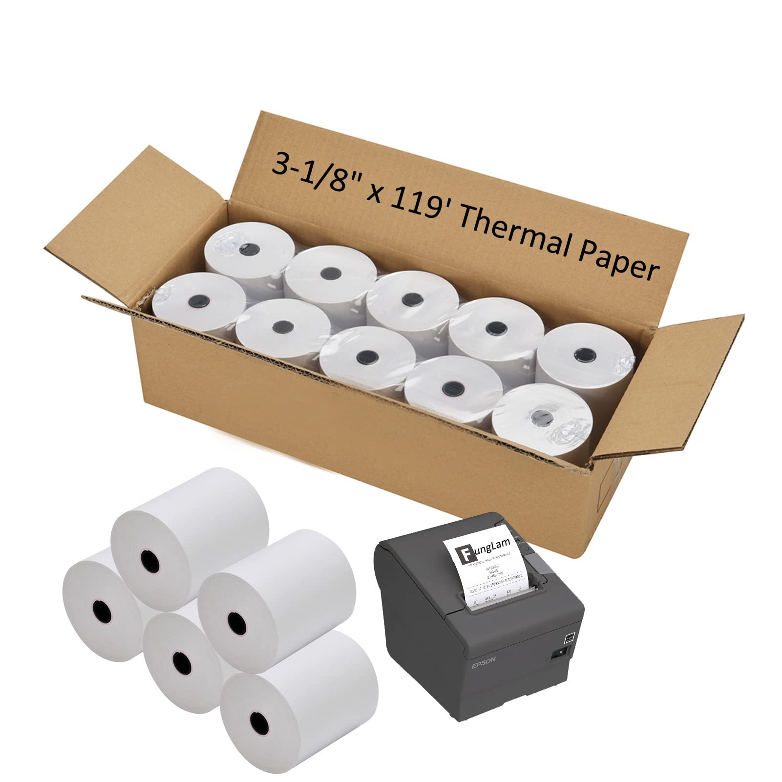 FungLam Thermal Receipt Paper Rolls 3-1/8