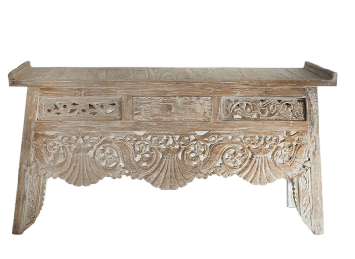 Hand Carved Solid Wood One Drawer Console Table - Entryway Sofa Table with Storage for Living Room, Hallway & Bedroom Decor