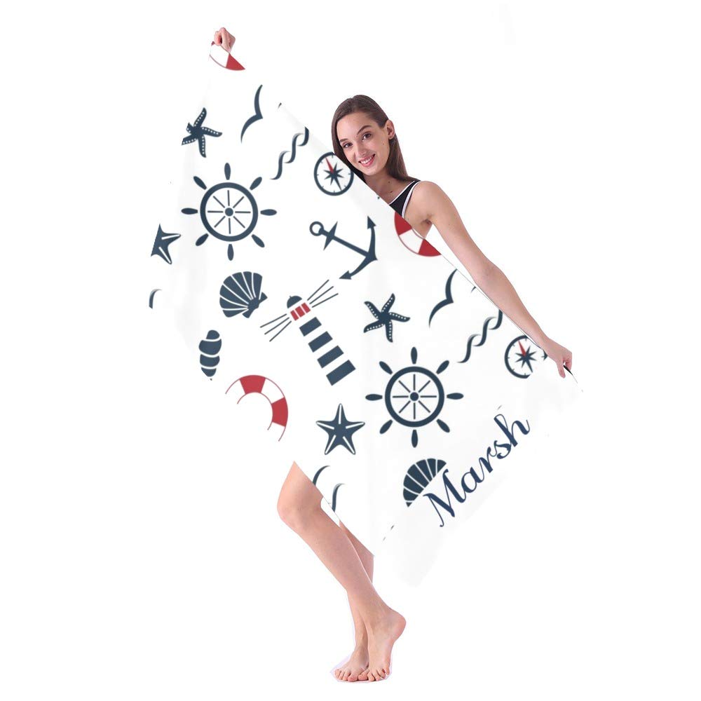 Custom Personalized Beach Towels with Name - Nautical Anchor Ocean Design - Quick Dry Absorbent Microfiber Sand Proof Pool & Bath Towel for Kids, Girls, Boys & Adults - 30x60 Inch - Perfect for Beach, Pool, Vacation & Summer Outdoor Activities