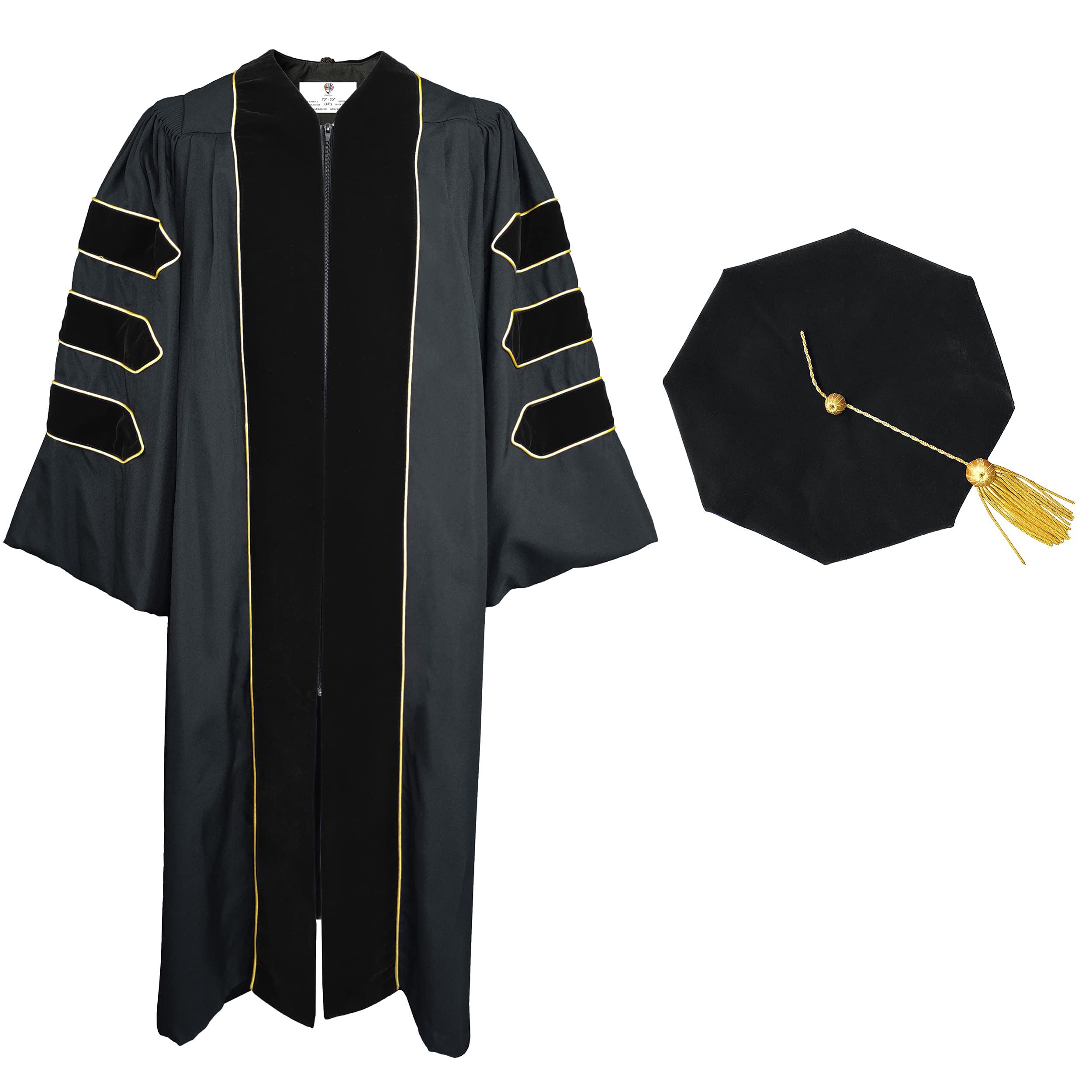 Premium Doctoral Graduation Gown & 8-Sided Tam with Gold Piping - PhD Graduation Regalia Set for University Ceremonies | Perfect for Commencement, Academic Processions & Doctoral Graduation Photos