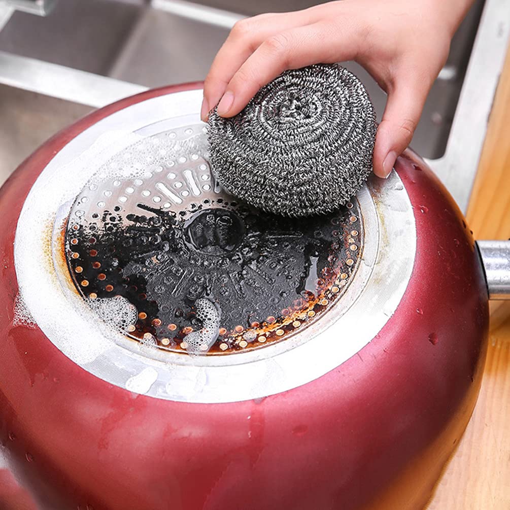 12 Pack Hemoton Steel Wool Dish Cleaning Brushes - Heavy Duty Pot Scrubber & Kitchen Pan Cleaner with Ergonomic Handle | Perfect for Stubborn Grease, Burnt Food Removal & Daily Dishwashing